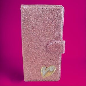 iPhone 14 glitter flip case with money and card holder